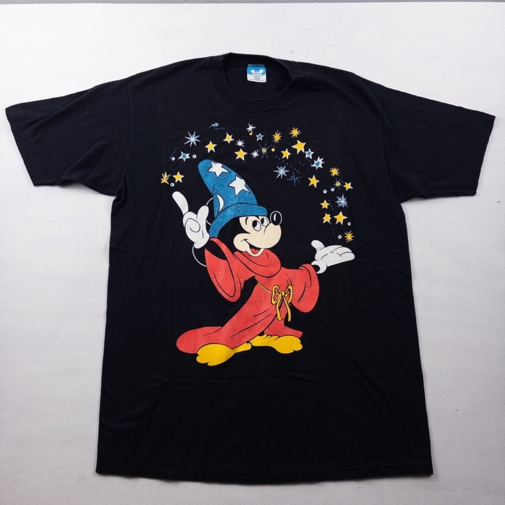 Vintage Disney Tee Large Black Sorcerer Mickey Fantasia 80s Single Stitch USA